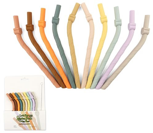 LEMONSTONE Lot de 10 pailles en silicone avec brosse de nettoyage, pailles réutilisables, largeur 9 mm, sans BPA, sûres, 15,5 cm de long, pour enfants et personnes âgées