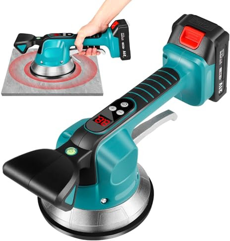 Cordless Tile Vibration Tool with Battery,Tile Tiler Compatible with 18V Battery,Tile Tiling Tools with 10 Adjustable Gears,23000RPM Motor and 14.5cm Suction Cup for 30-240cm Tiles
