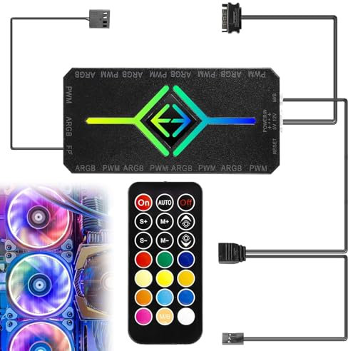 2 in 1 ARGB PWM Fan Hub Controller, 9 connettori per fan PWM a 4 pin e porte ARGB da 5 V, 3 pin, RGB Case Hub con alimentazione SATA 18 porte e base magnetica, velocità regolabile splitter (nero)