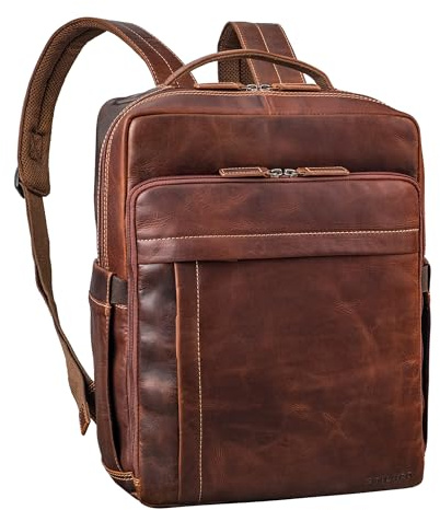 STILORD Aldo Echt-Leder Rucksack für Damen und Herren Groß - Eleganter Rucksack mit Laptopfach für Laptop 15-16 Zoll - Stylisher Business-Rucksack Trolley-Halterung Farbe:Salerno - braun