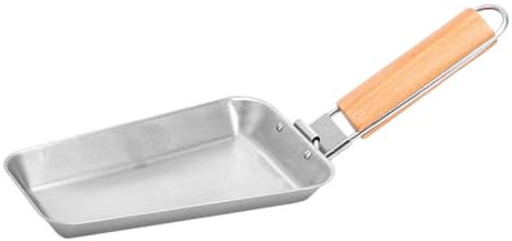 Hoement Sartén De Barbacoa Inoxidable Con Mango De Madera Parrilla Portátil Para Camping y Antiadherente y Para Cocinar y Verduras