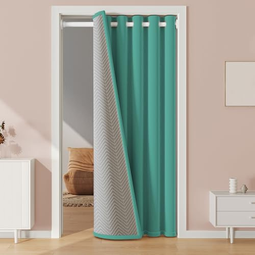 Wokuaile Türvorhang Innen Hitzeschutz Kälteschutz Lärmschutz Gardinen 100% Blickdichte Vorhang mit Ösen für Schlafzimmer Wohnzimmer Grün, H260 x B150 cm