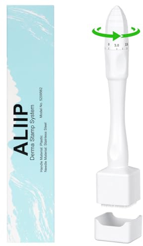 ALIIP Derma Stamp Adjustable Derma Stamp 0-3mm 140 Pointes Microneedling Stamp, pour Le Visage, Rides, Vergetures, Cheveux Barbe, La Croissanc Cheveux Needles Professional Microneedling Derma, Blanc-A