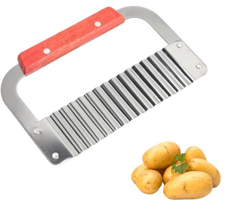 ZRUEWOT Cuchillo Ondulado de Acero Inoxidable con Mango Ergonómico de Madera - Cuchillo Crinkle para Cortar Verduras, Papas y Frutas - Multifuncional para Cocina, Fácil de Limpiar y Almacenar