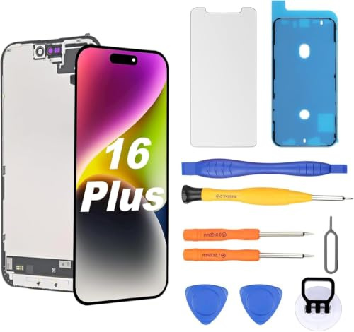 NB+ OLED Display für iPhone 16 Plus Displayreparatur [Soft OLED, Nicht Hard OLED], 3D-Touch Display Total HD Digitizer Baugruppe mit Reparatur-Werkzeugsatz, wasserdichter Kleber, Displayschutzfolie