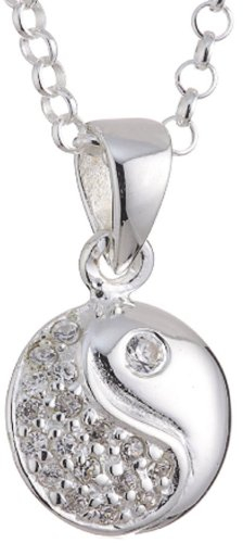 Vinani Anhänger Ying Yang mit Zirkonia weiß mit Erbskette 42 cm Sterling Silber 925 Kette Italien Yin Yang AYY-T42