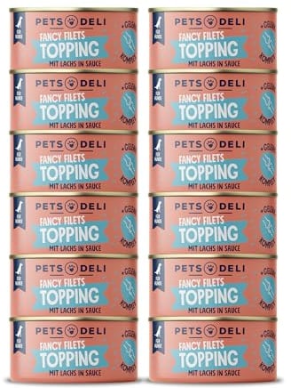 Pets Deli Fancy Filet Topping Huhn & Lachs in Sauce mit Gelenk-Komplex für Hunde als Ergänzung zum Futter 12x70g