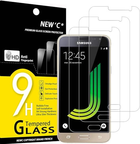 NEW'C Lot de 3, Verre Trempé pour Samsung Galaxy J3 2016, Film Protection écran sans Bulles d'air Ultra Résistant (0,33mm HD Ultra Transparent) Dureté 9H Glass