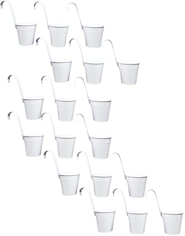 DRULINE 18er Set Blumentopf hängend - Hängetopf - Pflanztopf - Übertopf - Hängeblumentopf - Metall weiß - Ø 9/13 cm - B/H/T ca. 13 x 28 x 24 cm - mit abnehmbaren Haken