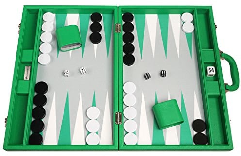 Silverman & Co. 48 x 64 cm Backgammon-Reisekoffer für Erwachsene – frühlingsgrünes Kunstleder-Case mit weißen und frühlingsgrünen Spielpunkten – faltbares, leichtes und tragbares Komplettset