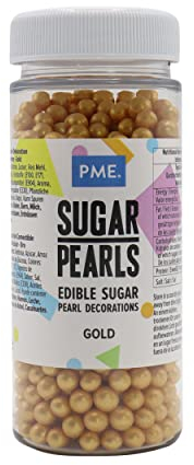 PME Gold Sugar Pearl Sprinkles - Edible Nonpareils for Cake Decorating (60g)