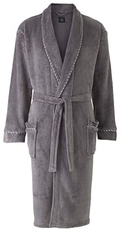 THE SAVILE ROW COMPANY LONDON Men's Lightweight Super Soft Warm Fleece Bath Robe Dressing Gown - Grey Rope Edge Plain - Small