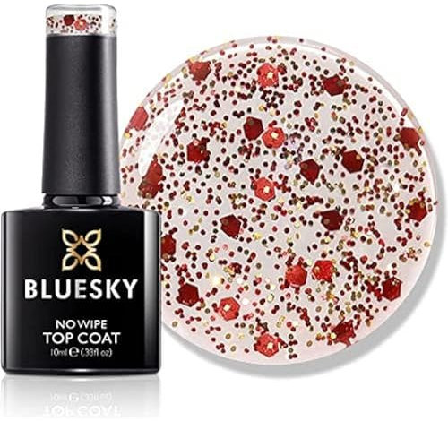 Bluesky Gel Nail Polish, Glitter No Wipe Top Coat, Piniata Smash, GTC04, Red Glitter, 10 ml (Requires Curing Under UV LED Lamp)
