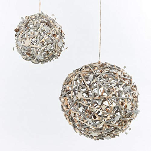 Weihnachtsdeko - Dekoobjekt Weihnachtsball - Beleuchtetet Deko-Kugel - Holz - Grau