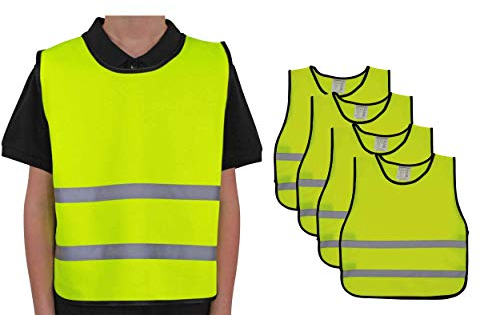 4business 4 Stück Kinderüberwurf gelb in Größen 3XS - S nach EN 13356 genormt reflektierend Polyester Sicherheitsüberwurf 4er Set (2XS)