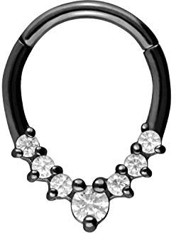 PIERCINGLINE Chirurgenstahl Clicker TROPFEN + 7 KRISTALLE Piercing Ring Nase Septum Ohr Helix Tragus Schwarz