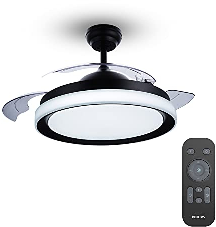 PHILIPS LIGHTING VENTILATORE BLISS AC NERO da Soffitto con Lampada, Telecomando Incluso 33446500