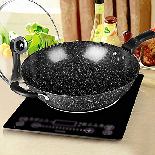 Plancha wok antiadherente con tapa de vidrio templado y asa adecuada para cocina de inducción, estufa de gas, sartén de estufa de gas