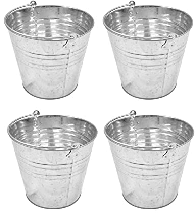 Tradineur – Pack de 4 Cubos de Metal galvanizados de 12 litros, de 29,2 x 25,3 cm, con Mango de Metal para Limpieza, jardinería, hogar… Balde de Metal, cubeta, barreño Metalizado