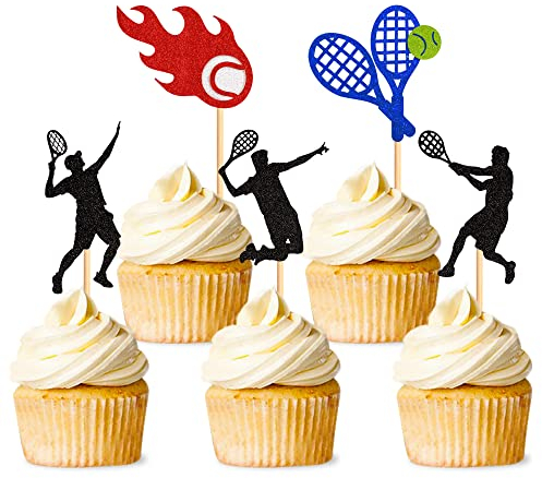 30 Stück Tennis Cupcake Toppers Tennis Ball Cupcake Topper Sport Kuchen Dekoration für Tennis Party Dekoration Sport Party Dekoration