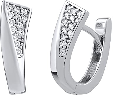 SILVEGO - QRGW737K - Damen Ohrringe aus 14 Karat 585 Weißgold Klappcreolen mit Zirkonia