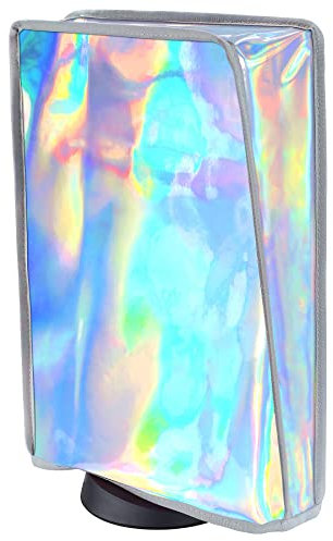 PlayVital Funda Antipolvo Vertical para ps5 - Cubierta Protectora Antirrayas y Anti-Agua, Doble Capa con Forro Suave, Compatible con ps5 Digital & Estándar, Accesorio para Consola (Aurora Plateada)