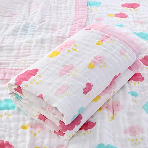 Hivia Musselin Babydecke 6-lagig 110x110cm Baumwolle Rosa Wolken | Weich, atmungsaktiv, leicht. Vielseitig: Wickeldecke, Badetuch, Spucktuch. Sommerlich, kuschelig, hochwertig.