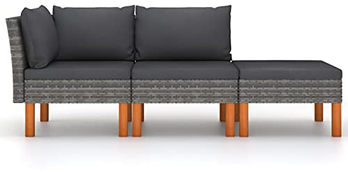 Gecheer 3-TLG. Lounge Gartenmöbel Set, Polyrattan Lounge, Balkonmöbel, Loungemöbel, Terrassenmöbel Gartenlounge Gartensofa Poly Rattan und Eukalyptus Massivholz