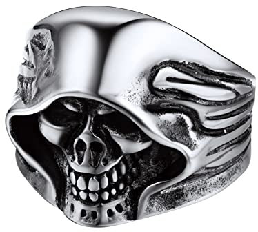 Bandmax Totenkopfringe Sensenmann Totenkopf Ring Herrenring Gothic Siegelring Fingerring aus Edelstahl Punk Biker Ringe Ringgröße 69 Sensenmann Schmuck
