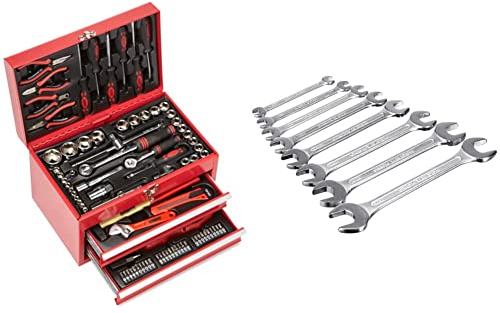 Brüder Mannesmann M29066 Bestückte Werkzeugbox, 155-tlg & Brueder Mannesmann Werkzeuge M 110-08 Gabelschlüsselsatz 8-teilig