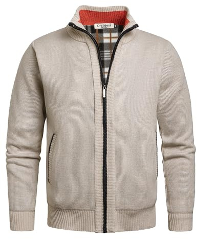 Oralidera Cárdigan de Punto para Hombre Invierno Suéter Grueso Abrigo Cuello Alto Rebecas Chaqueta de Caballero Casual Cálido Suéter con Cremallera