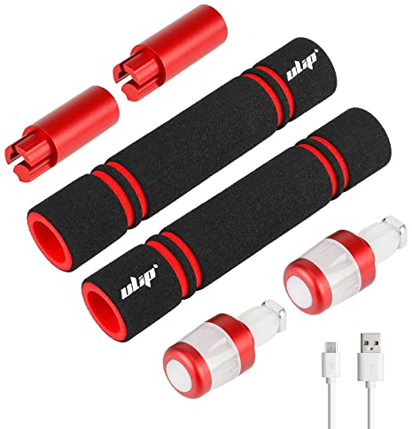 MotuTech Erweiterter Griff + LED-Blinklicht, wasserdicht, wiederaufladbar, für Xiaomi M365 Pro Pro2 1S MI3 Scooters Segway Ninebot ES1 ES2 ES3 ES4 E22 E25 E45 (Rot + Rot Weiß)
