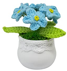 Magic Hand Mini Topfpflanzen Künstliche Pflanzen Häkeln Vergissmeinnicht, niedlich, Heimdekoration, Büro, Schreibtisch, Schlafzimmerdekoration, Kunstpflanzen Innenbereich, handgefertigt 100 %.