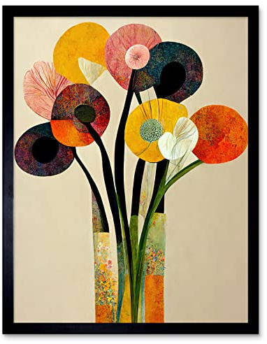 Wee Blue Coo Spring Flowers Floral Bouquet Abstract Vase Boho Art Print Framed Poster Wall Decor 12x16 inch