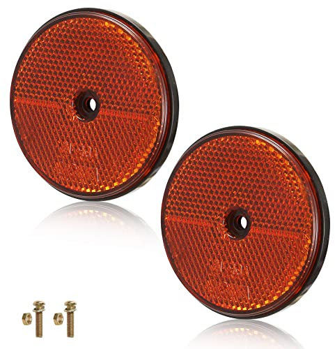 AGRISHOP 2x Orange Reflectors,Ø71mm, Screw on Reflectors for Gate Post Fence,Cat’s Eye,Caravan Reflectors,Reflectors for Vehicles Trailer (Screw On/Orange/Round/2Pcs)
