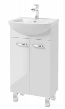 VBChome Badmöbel Set 45 cm Weiß Waschbecken mit Unterschrank Waschtisch Chromgriffe 2-Türen Waschbeckenunterschrank Badezimmerschrank Badschrank