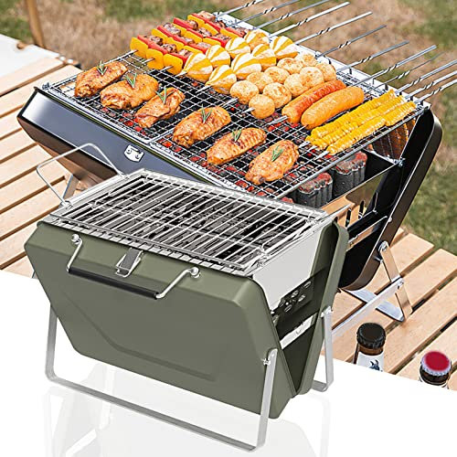 Mini Holzkohlegrill, Tragbarer BBQ Koffer Edelstahl BBQ Grill, Tischplatte Faltbarer Grill für kleine Terrasse, Faltbares Outdoor Zubehör für Camping Picknick Strand