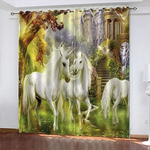 3D Schattierung Vorhänge - Tierisches Einhorn Gardinenschal Vorhang Für Wohnzimmer Schlafzimmer Schlaufenschal Isolierung Lärmminderung Mädchen Raumdekoration 182(B)X214(H) Cm - Vorhang Für Das Esszi
