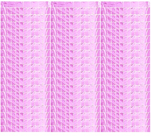Hayaww 3 Pcs Glitzer Vorhang Deko,Lametta VorhäNge Glitzer Funkeln VorhäNgen Dekoration Quadrat Metallic Lametta VorhäNge, 1x2m,FüR Hochzeit Verlobung Geburtstag Party BüHnendekor (Rosa)