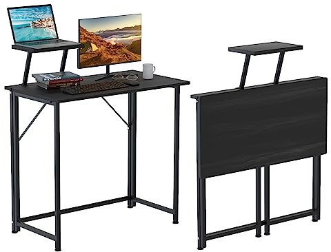 Lvhecforhm Mesa Escritorio Plegable,Negro Mesa de Oficina con Soporte pequeño,para Ordenador,Pequeño Mesa Ordenador Plegable Escritorios portátiles para Estudio,Casa Oficina 80x45.5x74cm,JE366515_01