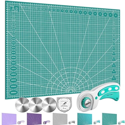 Miuzei A3 A2 Groß Schneidematte Rollschneider mit Schutzmechanismus,Kinder Basteln Mat,Abwaschbar Selbstheilende Handwerksunterlage, Stoffschneider-Set für Schule und Familien,Schnittfest,Grün