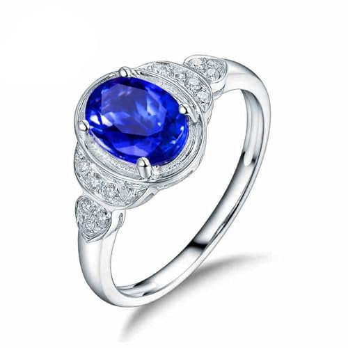 Diamond Ring, Vorsteckring Gold 750 18 Karat Weißgold Tansanit 1.19ct Oval für Geburtstag Größe 47 (15.0)