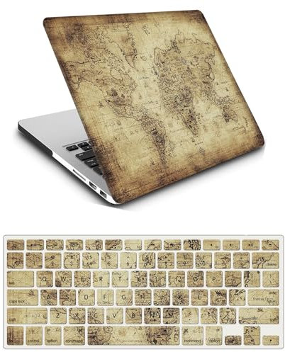 Funda Dura Compatible con MacBook Pro 15 Pulgadas 2015 2014 2013 2012 Modelo A1398 con Pantalla Retina, Plástico Carcasa Delgada Cubierta Protectora & Cubierta para Teclado - Mapa Marrón