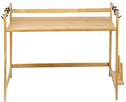 Soporte Microondas de Madera, Estante para Horno de Microondas, Estante de Cocina con 4 Ganchos, Estantería Cocina (3 Niveles-52 * 30 * 35cm)