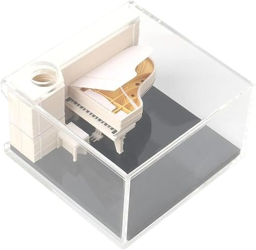 RWRAPS 3D-Postnotizen, Notizblock, Papierkunst, weißes Klavier, Schreibtischkalender 2024, Notizblock, Zeitstücknotizen, kreative Schreibtischnotizen, DIY-Papierschnitzerei, Kunsthandwerk für Schule