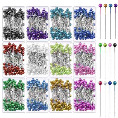Swpeet 1200 Stück Nähstifte Multicolor Kopf Pins Sortiment Kit, Gerade Quilting Pins Pearlized Ball Head Quilting, Perlenkopf für die Herstellung Dressmaker DIY Handwerk Stoff