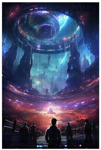 For adult, 1000 piece wooden jigsaw puzzle, for spectacular future stadium under the neon lights, cheering spectators (a ; 1000)