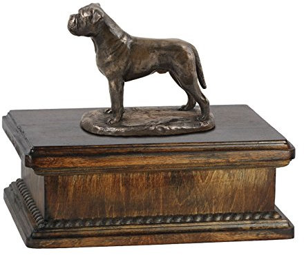 Art-Dog Custom Dog Mama Sitzende Statue Gedenkurne - Handgefertigte kaltgegossene Bronze auf Birkensockel - Urne für die Asche von Hunden - 24,5x29x21cm - 5l - Bullmastiff