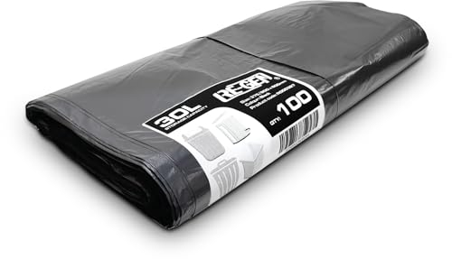1 Flat Pack | 100 Bags | RE-GEN 30 Litre Swing, Pedal, Square Bin Liners Refuse Sacks, Everyday, Office & Home Use | Black Industrial Strength Rubbish Garbage Bags 375/600 x 600mm