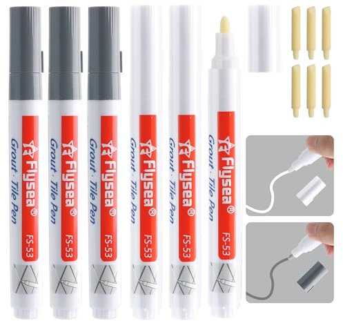 6 Piezas Rotulador Juntas Azulejos, Lechada Lápiz para Juntas Blanco y Gris, Blanqueador de Juntas Azulejos con Punta de Repuesto, Restauración Lechada para Azulejos Baño Suelo Cocina